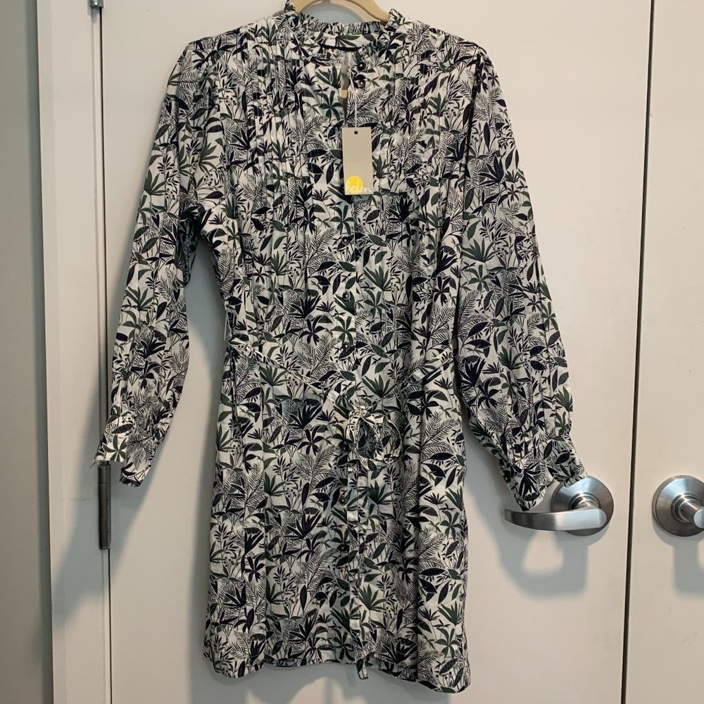Boden Antonia Cotton Shirt Dress Ivory Tropical Palm Floral Print Size 6P